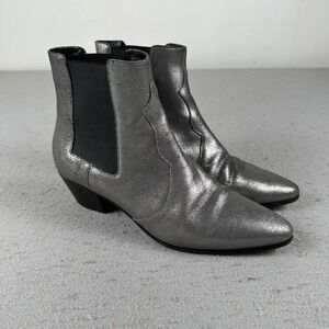 Saint Laurent Paris Silver Glitter Chelsea Heel Ankle Boots‎ 40.5 EU